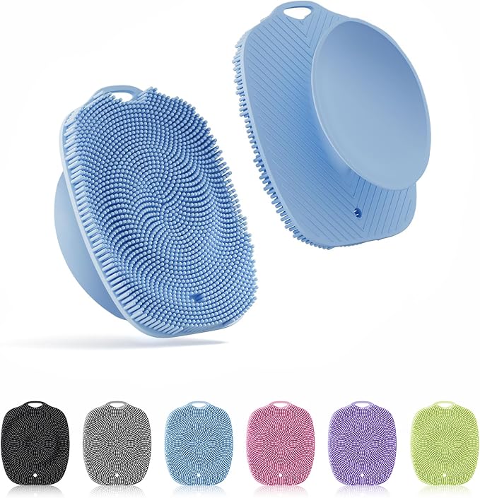 Soft Silicone Body Scrubber, Gentle Like a Hand Exfoliating Your Skin and Build Up Lather Easily, Back Large Suction Cup Easy to Store, Long-Lasting & Deep Clean (Blue)
