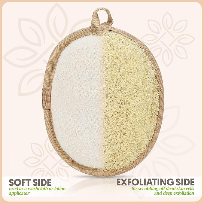 Almooni Natural Loofah Exfoliating Body Scrubber, Shower Sponge 2 Count | Natural Egyptian Loofah, Exfoliating Sponge for Face and Body, Bath Shower Loofah Sponge for Women and Men, 2 count pack