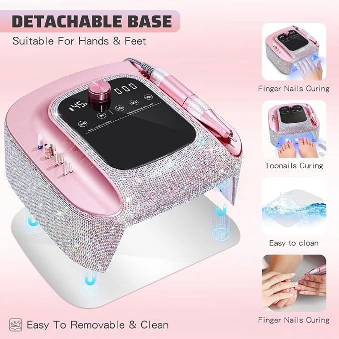 2-in-1 Rechargeable Cordless UV Nail Lamp & Electric Nail Drill Kit with Auto Sensor, LCD Display,45000 RPM Professional Gel Nail Dryer Machine for Home Salon Use & Training Nail Art Practice