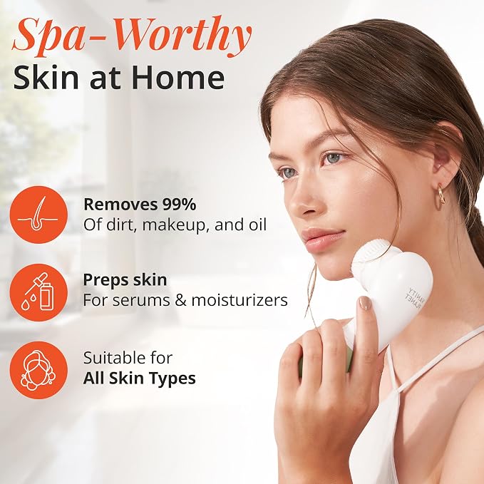 Vanity Planet Raedia Facial Cleansing Brush - Electric Facial Cleansing Brush with 4 Exfoliating Brush Heads - Waterproof, Handheld, Lightweight for Face Scrubber and Exfoliating Face - Warm Grey | Facial Cleansing Brush with 4 Exfoliating Brush Heads ...