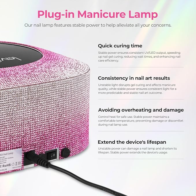 Lavinda UV Nail Lamp, 54W UV Light for Gel with Rhinestones, Plug-in LED Nails Light Dryer for Gel Polish, Fast Curing Lamp for Salon Home Use, Gradient Pink
