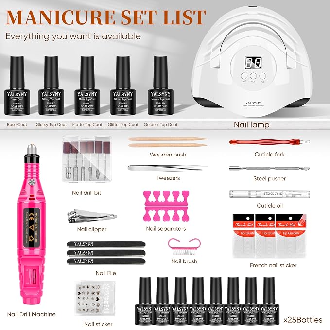 Nail Polish Kit with UV Light 25 Colors Gel Polish Starter Kit