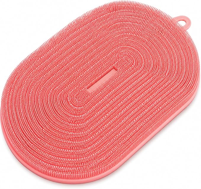 21.3" Silicone Foot & Back Scrubber Mat, Non-Slip Suction Cups Pink | Strong Suction Cups, Large, Silicone, Easy-Clean, Hangable,Perfect for pregnant women, seniors, anyone with limited mobility