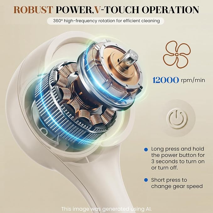 Electric Back Scrubber, Automatic Rotating Exfoliating Massage Bath Brush, Rechargeable, 2 Speed Settings for Cleansing, Exfoliating, and Massaging Skin. (Khaki)