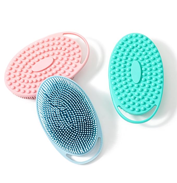 Premium Sensory Brush for Kids or Autism,Soft Silicone Body Scrubber,2 in 1 Sensory Room Occupational Therapy Brushes,Silicone Loofah,Pet Shower Brush Bath Brush Shampoo Brush(hangable-Oval-Pink)