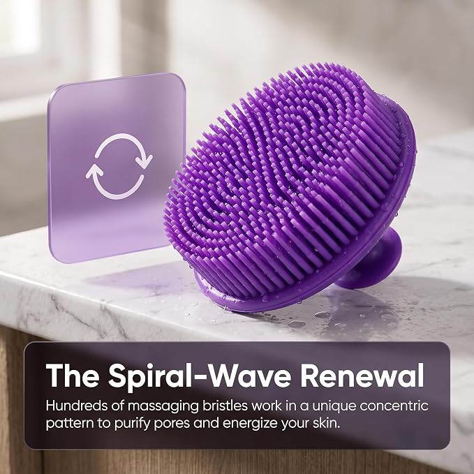 Silicone Body Scrubber, 2 in 1 Exfoliating Shower Bath Scrubber, Soft Silicone Loofah for Sensitive Skin, Shower Hair Scalp Massager, Easy to Clean, Lather Well (Purple)