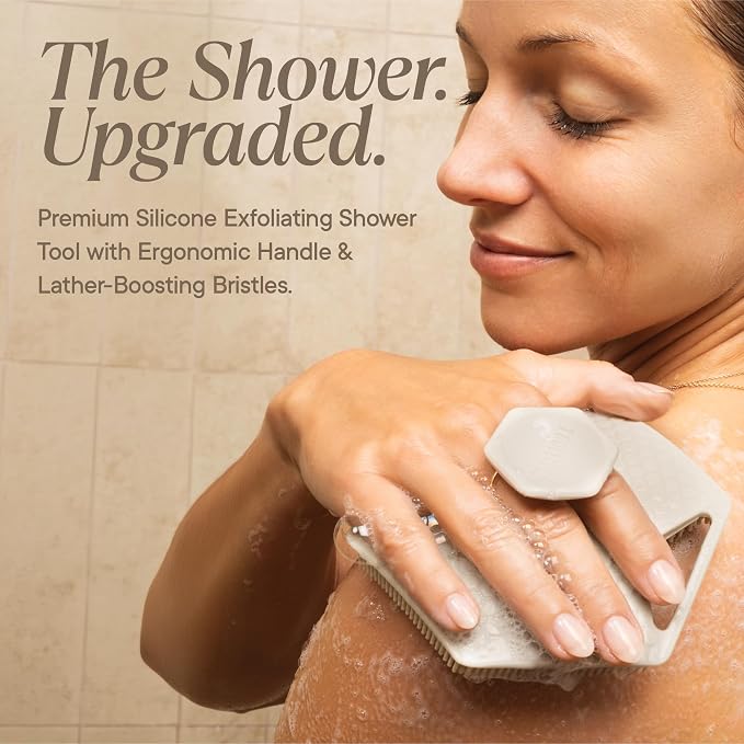 TOOLETRIES Silicone Body Scrubber 2.0, Loofah Alternative - Sand | Gentle exfoliating shower scrubber that's quick drying, hygienic and longer lasting than traditional loofahs.