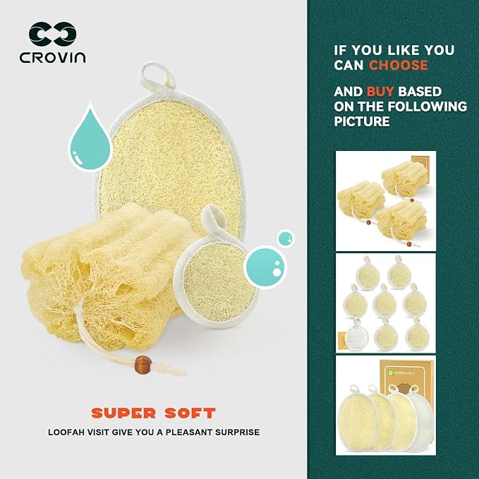 Natural Exfoliating Loofah Body Scrubber for Women and Men, Made with Premium Luffa Natural Shower Loofah Sponge which Cleanse You Comfortable, Relax for Bathing-4 Count（Pack of 1）