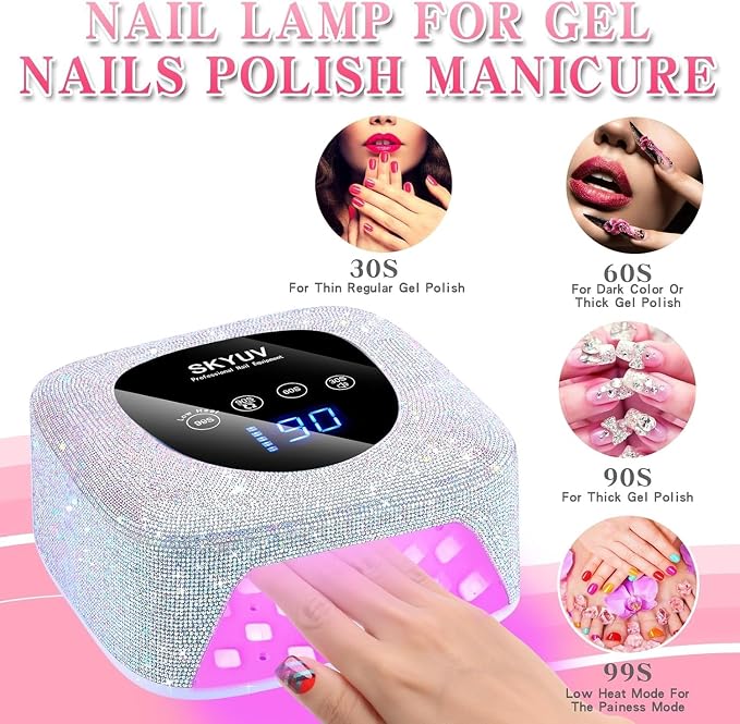 Rechargeable UV LED Nail Lamp, SKYUV Cordless Nail Dryer for Gel Polish, UV Nail Lamp with 4 Timers Setting and LED Touch Screen, Professional Curing Lamp Light with 30 Beads for Salon and Home