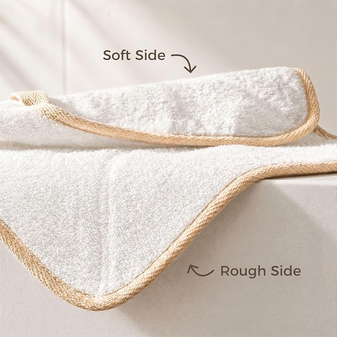 ZOMCHI Exfoliating Washcloth for Face and Body, Dual Function Wash Cloth with Soft and Rough Sides, Exfoliating Scrub Bath Towels, Washcloth with Loop (White, 3 Pack)