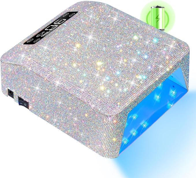 UV Light for Gel Nails, Cordless UV Nail Lamp, Professional Salon & Home | 39 Beads | 96W | 6000mAh Rechargeable | Smart Sensor | Detachable Base | 4 Timers | Rhinestone White Sparkly