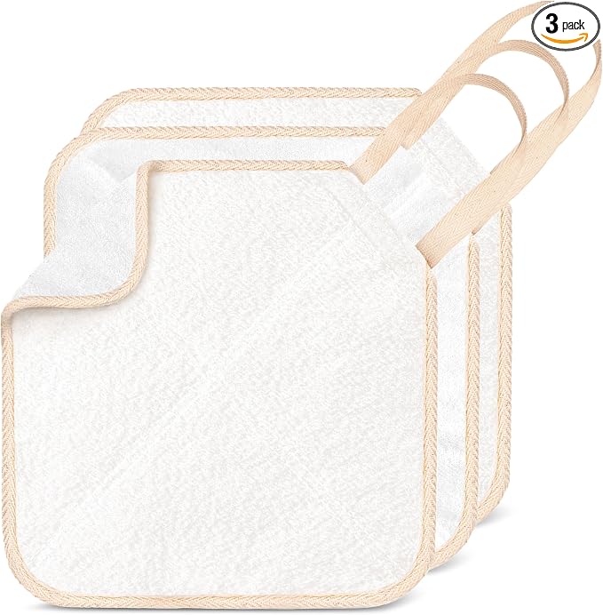 ZOMCHI Exfoliating Washcloth for Face and Body, Dual Function Wash Cloth with Soft and Rough Sides, Exfoliating Scrub Bath Towels, Washcloth with Loop (White, 3 Pack)
