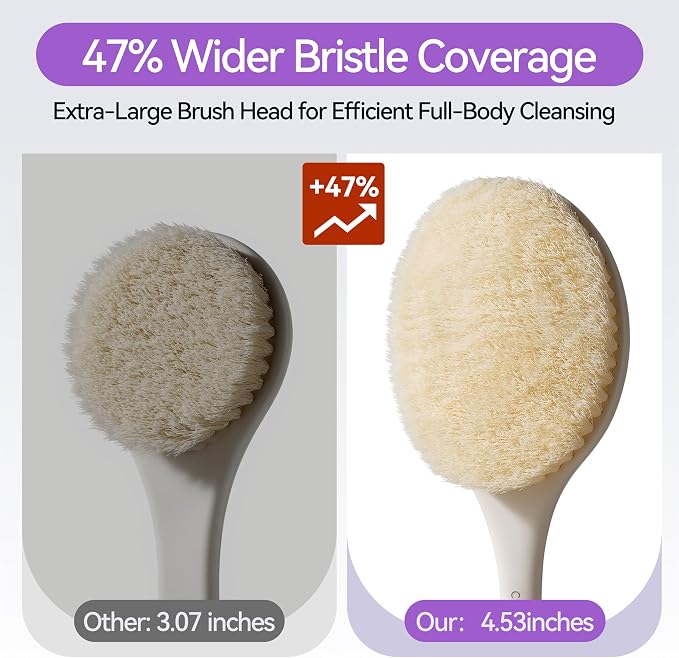 Shower Brush for Body, Long Handle Back Brush Back Washer for Shower White | Hollow drainage structure accelerates air drying, effectively avoiding bacterial growth and Quick Drying