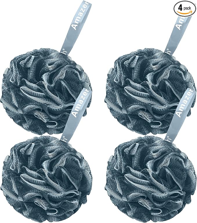 AmazerBath Bath Shower Loofah Sponge 60g/PCS Bath Sponges for Men Exfoliating- Set of 4 Indigo
