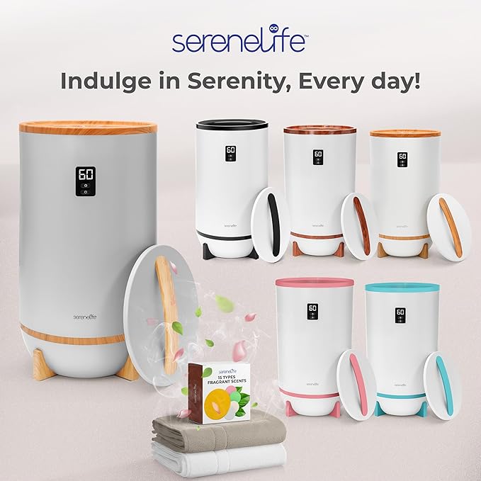 SereneLife Towel Warmers Bucket, with Customized Fragrance for Spa and Bathroom, Luxury Towel Heater Gifts for Him & Her, Auto Shut off, Fits 2 large Towels, Blankets, Bathrobes, PJ's (Grey)