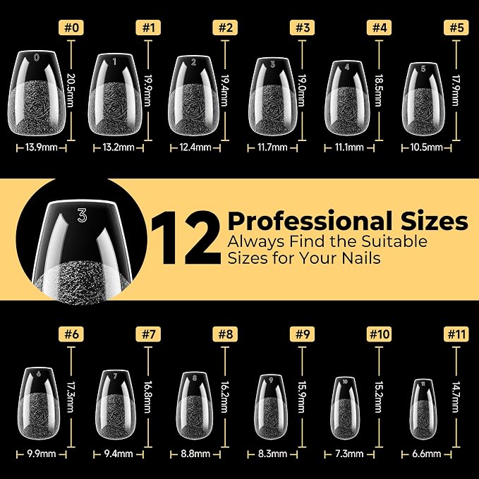 UNA GELLA 600Pcs Short Coffin Nail Tips, Short Coffin Press On Nails | Pre Etched 12 Sizes Soft Gel Fake Nails Tips Full Cover for Nail Extension DIY Salon at Home