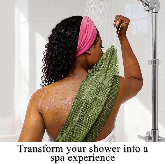 SubSahara Authentic African Net Sponge, 2 Pack 45-Inch Exfoliating Bath Sponge and Shower Loofah for Body and Back, Quick-Dry Durable Knotted Mesh Scrubber (Olive Green & Light Green)