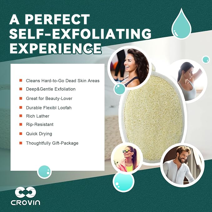 Natural Exfoliating Loofah Body Scrubber for Women and Men, Made with Premium Luffa Natural Shower Loofah Sponge which Cleanse You Comfortable, Relax for Bathing-4 Count（Pack of 1）