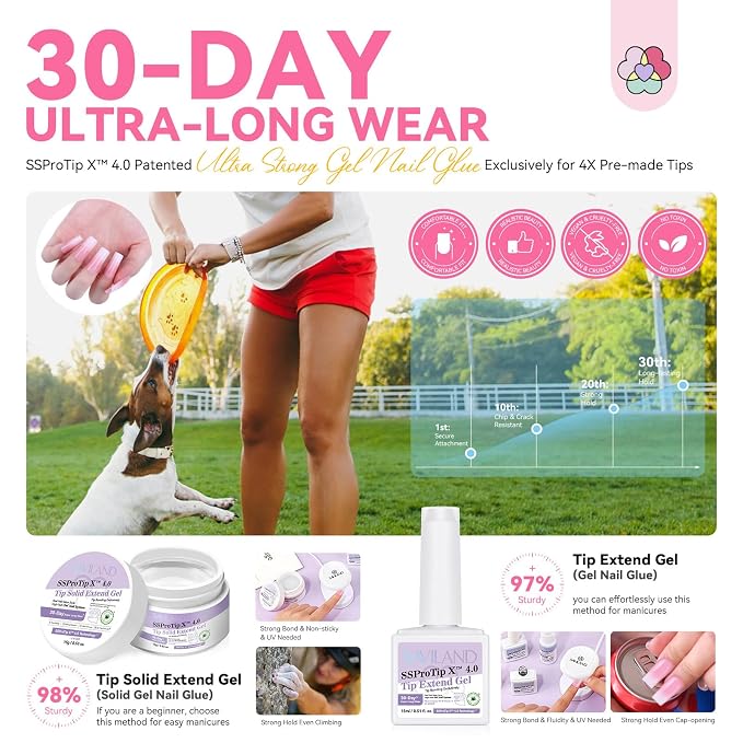 SAVILAND Press On Nails for Women: With Builder Gel for Nails 16 Sizes Long Square French Tip Gel Nail Kit Pink White Ombre U V Nail Glue and Remover Gels Lamp Top Coat and Primer Kit