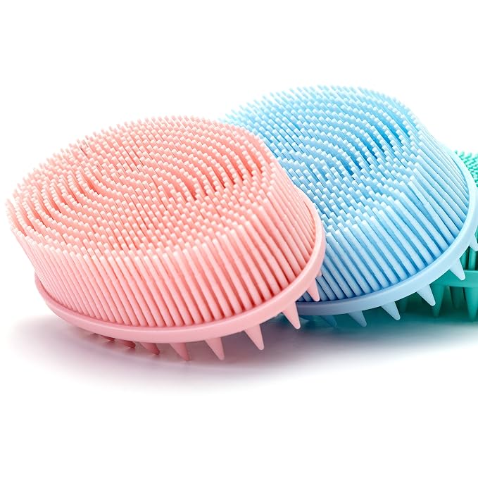 Premium Sensory Brush for Kids or Autism,Soft Silicone Body Scrubber,2 in 1 Sensory Room Occupational Therapy Sensory Brushes,Silicone Loofah,Pets Shower Brush Bath Brush Shampoo Brush(Spikes-Pink)