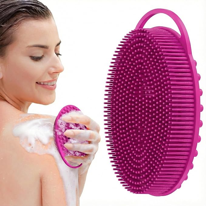 Silicone Body Scrubber, Exfoliating Loofah Alternative for Women Men, Soft Silicone Body Shower, 2 in 1 Bath and Shampoo Brush for Sensitive Skin, Back,Showering,Brush Exfoliator (Purple)