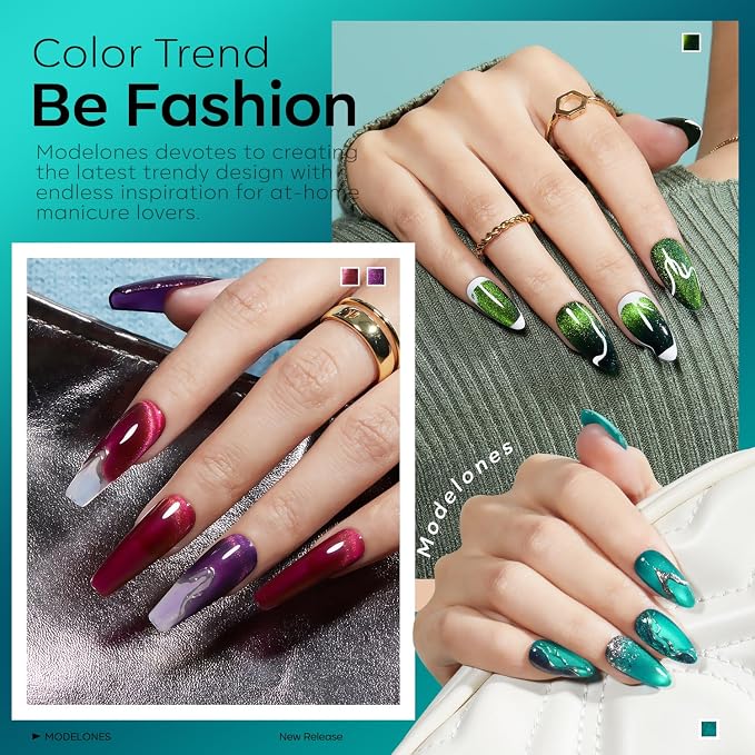 modelones Cat Eye Gel Nail Polish Set Glitter 6Colors Red Blue Green