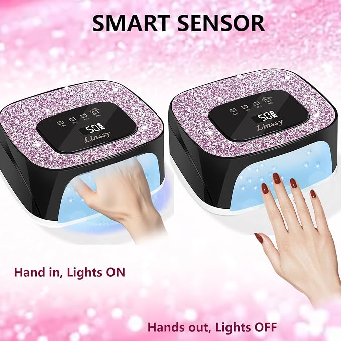 Linssy Rechargeable UV LED Nail Lamp,Portable Cordless Nail Gel Lamp | Gel Nail Dryer Light 4 Timings & Diamond LCD Screen with Auto Sensor, UV Light for Gel Nails at Home Salon (White)