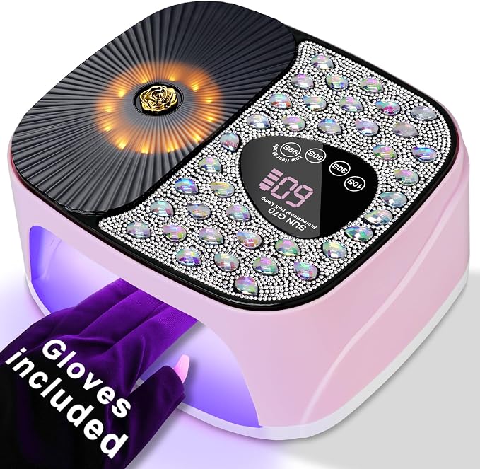 LIMEGIRL UV LED Nail Lamp Kit for Gel Polish Professional Fast Curing Pink Dryer Light Set with 4 Timer Settings Cordless Rechargeable Nail Art Cure Machine with UV Gloves for Manicure Pedicure