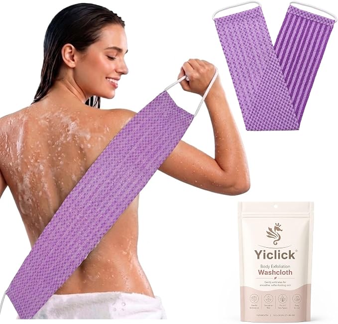 Yiclick Dual-Textured Exfoliating Washcloth Towel - Back Scrubber for Use in Shower Bath, Exfoliating Body Scrubber Exfoliator, Japanese Exfoliate Loofah Lufa Sponge Wash Cloth for Women Men