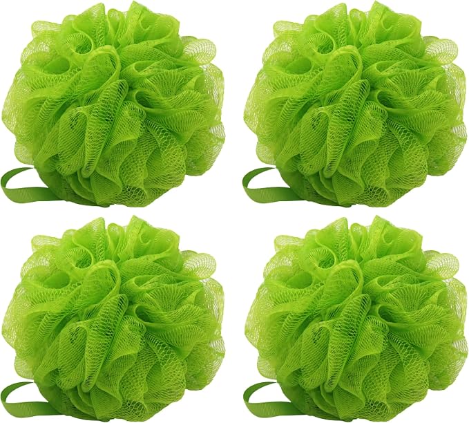 Mesh Pouf Bath Sponge (4 Pack) (Green)
