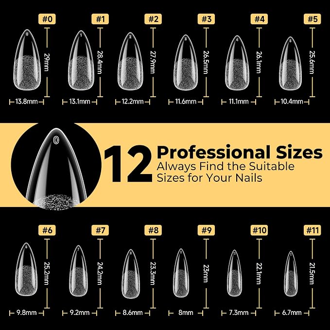 UNA GELLA 600Pcs Medium Stiletto Gel Nail Tips, Stiletto Press on Nails | Pre Etched Sharp Almond Shape Full Cover Soft Gel Nails Tips for Nail Extensions DIY Art Salon 12 Sizes at Home