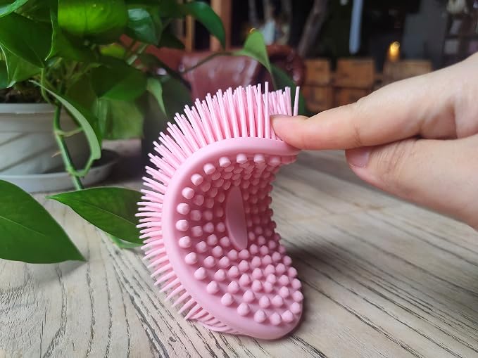 Premium Sensory Brush for Kids or Autism,Soft Silicone Body Scrubber,2 in 1 Sensory Room Occupational Therapy Sensory Brushes,Silicone Loofah,Pet Shower Brush Bath Brush Shampoo Brush(Big Oval-Pink)