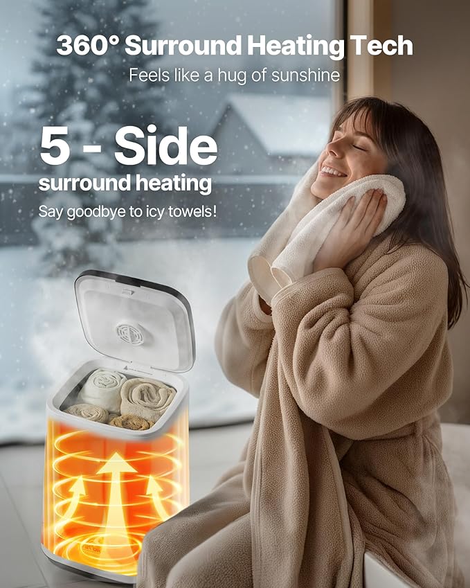 VEVOR Towel Warmers for Bathroom, Towel Warmer Bucket with Child Lock & High-Temp Indicator & 24H Delay Timer & Auto Shut Off Fits up to 4 Oversized Towels, Blankets, Clothes, Bathrobes and More