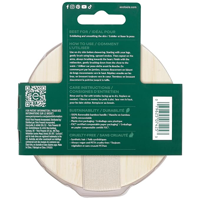 EcoTools Dry Body Brush, for Post Shower & Bath Skincare Routine, Removes Dirt & Promotes Blood Circulation, Helps Reduce Appearance of Cellulite, Eco-Friendly, Vegan & Cruelty-Free, 1 Count