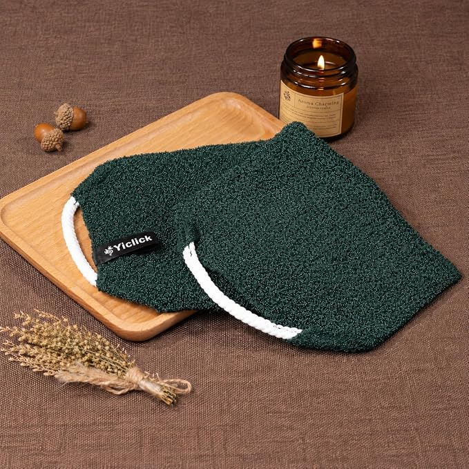 Yiclick Exfoliating Washcloth Towel with Handle, Back Scrubber for Shower, Exfoliating Body Scrubber Exfoliator, Japanese Wash Cloth for Body Scrub, Bath Sponge Loofah Luffa Washer Exfoliator