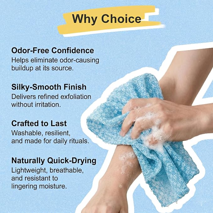 2 Pack Exfoliating Washcloth Towels - Exfoliating Body Scrubber Exfoliator, Back Scrubber for Use in Shower Bath, Japanese & Korean Scrub Wash Cloths, Loofah Lufa Sponge Washer for Women Men