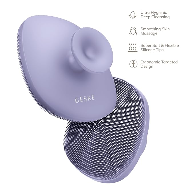 GESKE Body Brush | 4 in 1 | Cleansing Brush for the Entire Body | Professional Deep Cleaning | Soft Silicone Bristles | Ergonomic Two-Finger Design | Cleanses & Massages