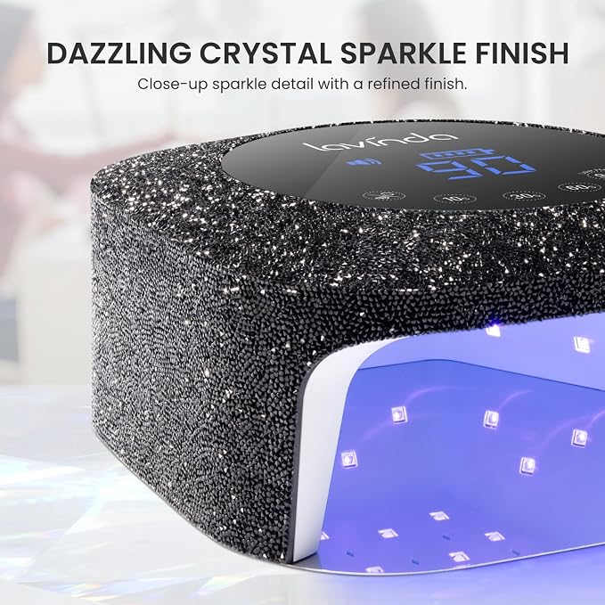 Lavinda 54W UV Nail Lamp Cordless, UV Light for Gel Nails Black Rhinestone | Professional Fast Curing Lamp Nail Dryer, Rechargeable UV LED Nail Lamp Nail Light with 4 Timers and LCD Display