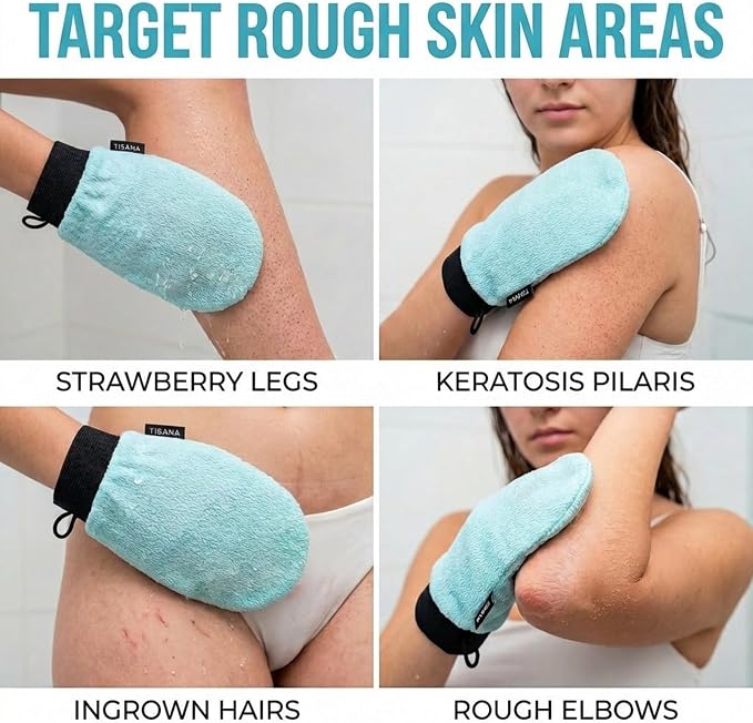 Exfoliating Glove for Shower – Dual-Sided Scrubber Mitt – Deep Exfoliation Washcloth Mittens – Dead Skin & Tan Remover for Body – Body & Face Exfoliator Loofah Wash Cloths for Showering (2-Pack)