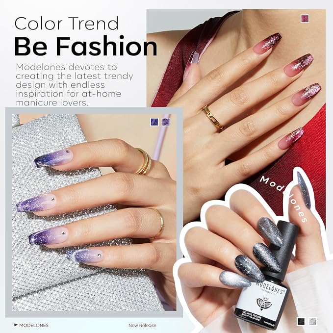 modelones Cat Eye Gel Nail Polish Set Glitter 6Colors Red Blue Purple