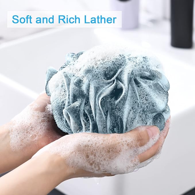 AmazerBath Bath Shower Loofah Sponge 75g/PCS Bath Sponges for Men Exfoliating - Set of 4 Indigo, Large