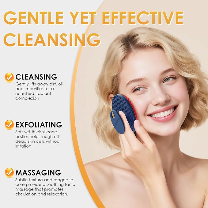 INNERNEED Magnetic Silicone Facial Cleansing Brush Soft Face Scrubber, Red | Food-grade Silicone Face Scrub Brush Gentle Exfoliating, Hygienic, Durable for All Skin Types