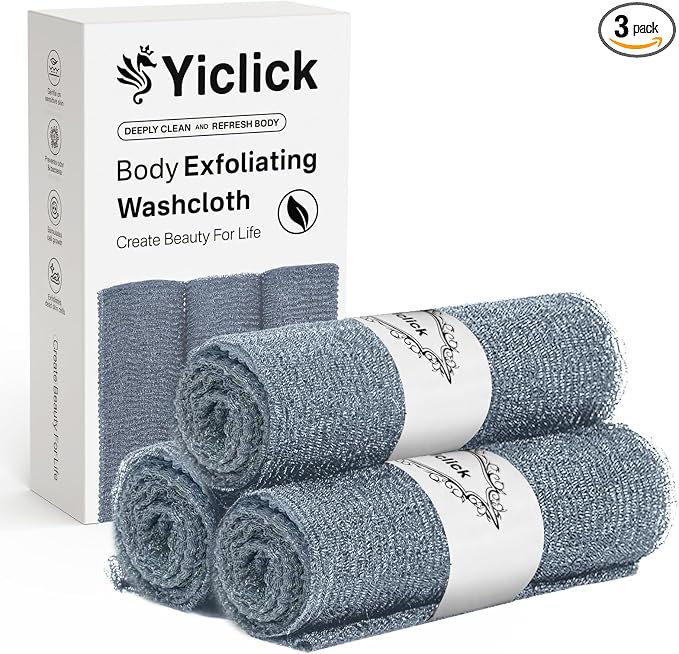 Yiclick Exfoliating Washcloth Towel, Japanese Exfoliating Wash Cloth, Korean Body Scrubber Exfoliator, Back Scrubber Washer for Shower Bath, Body Scrub African Net Sponge Loofah Luffa Colors