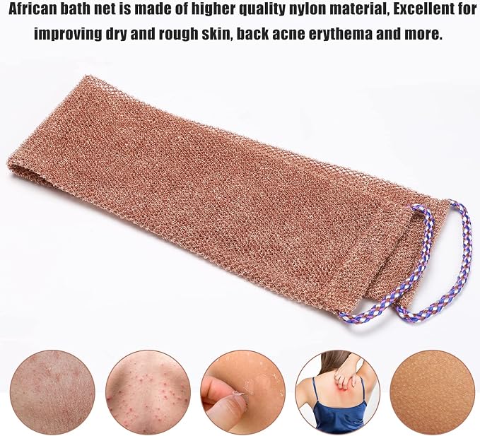 3 Pieces African Net Sponge, African Exfoliating Bathing Back Scrubbers with Handles, Shower Net Body Scrubber Skin Smoother (Blue Purple Coffee) | Exfoliating Body Scrubber for Shower, Back Scrubber Washcloth