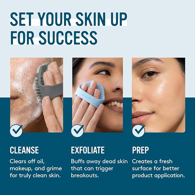 Sud Scrub® Antimicrobial Silicone Face Scrubber, 1 Pack, Gentle Face Exfoliator for Sensitive Skin, Eco Friendly Facial Cleansing Brush, Exfoliating Face Brush for Men and Women (Blue)