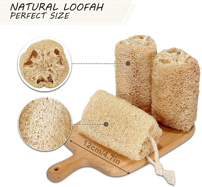 Natural Loofah Sponge Organic Loofa Set 6 Pack,Exfoliating Body Scrubber Shower Luffa Men and Women for Bath Cleaning Skin Back and Face Eco Tool