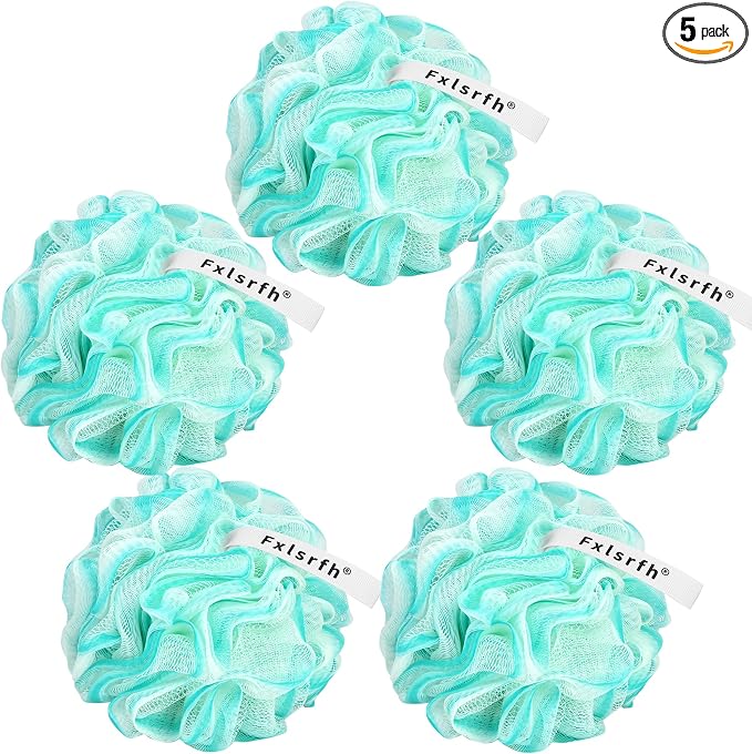 Bath Loofah Sponge 70 Grams Large Size, Soft Mesh Long-Lasting Shower Loofah for Rich Lather, 5 Pack Shower Sponge Exfoliating Cleaning Bath Loofa Body Scrubber Balls for Men & Women(Green)