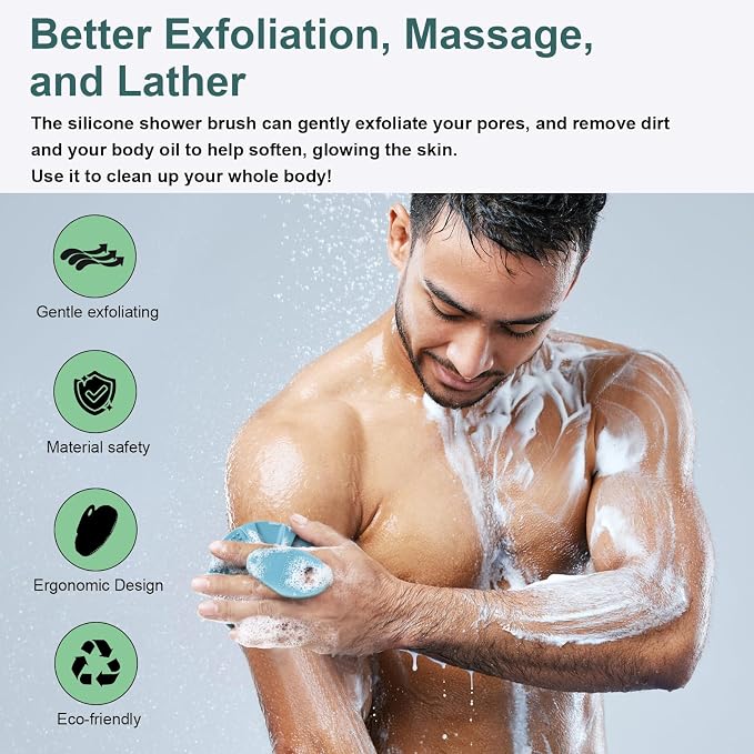 Food-Grade Silicone Body Scrubber Exfoliating & Massaging Brush, Dark Green | INNERNEED Hygienic Shower Scrub Skin Wash Bath Tool for All Skin Types, Lathers Well, Longer Service Life