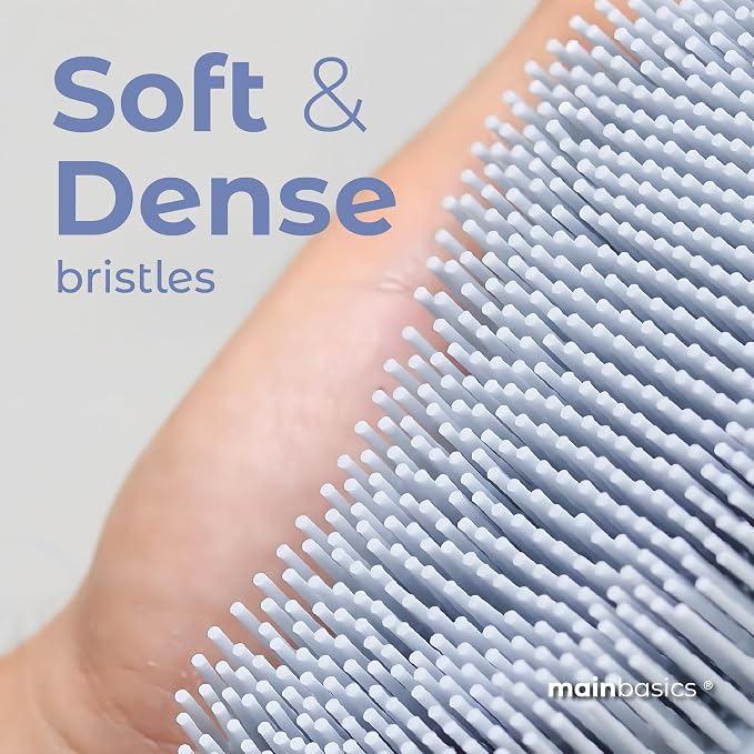MainBasics Silicone Body Scrubber Dual-Sided, Frosted Sky, Massage | Shower Scrubber with Massage Nodes, Silicone Loofah Alternative for Deep Clean