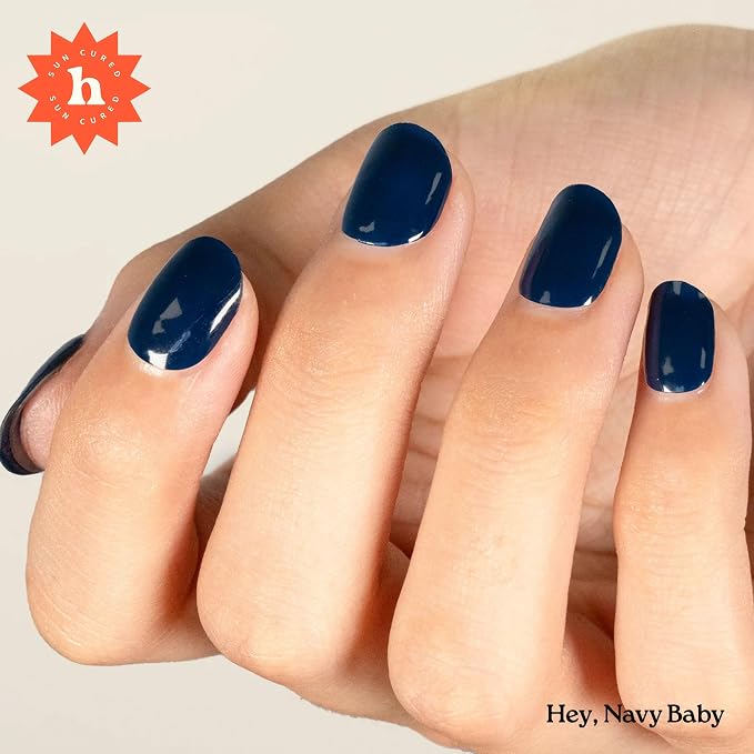 Heyhae Semi Cured Gel Nail Strips Salon Quality - Hey, Navy Baby | No UV Light Needed | Salon Quality, Easy Apply & Remove | 28 Strips, 1 Prep Pad, Nail File, Wooden Stick | Navy Solid